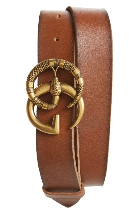 Gucci Gg Marmont Snake Buckle Leather Belt In Brown For Men Lyst