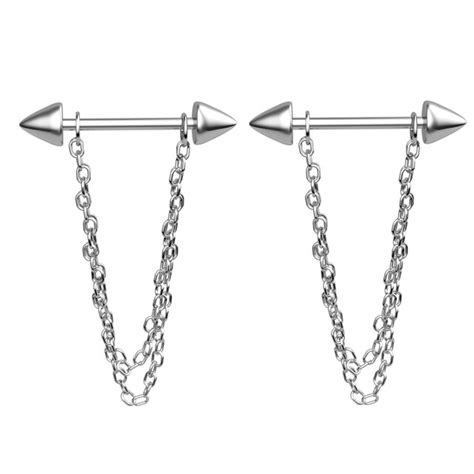 2pcs Titanium Steel Cz Nipple Rings Tongue Barbells 14g Dangle Nipple Piercings Jewelry Retainer