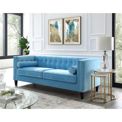 Inspired Home Rin Velvet Sofa Button Tufted Square Arms Tapered Legs