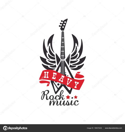 Heavy Rock Music Logo Emblem For Rock Band Festival Guitar Party Or