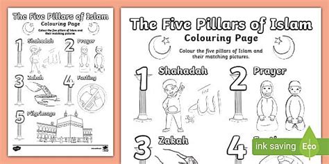The Five Pillars Of Islam Colouring Page Twinkl