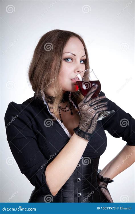Beautiful Woman Drinking Red Wine Stock Image Image Of Elegance