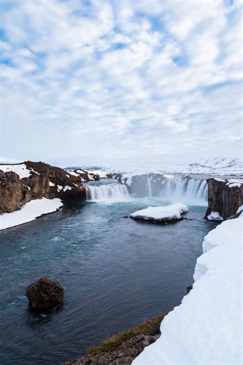 Godafoss Falls In Winter Iceland Stock Image Image Of Godafoss