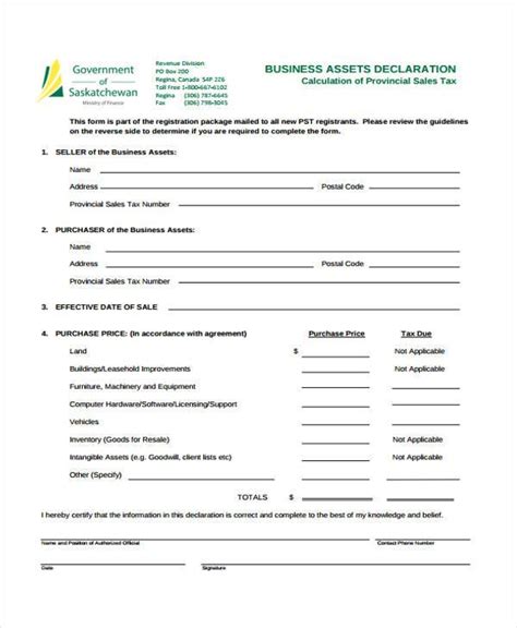 Free 8 Sample Business Declaration Forms In Pdf Ms Word Excel