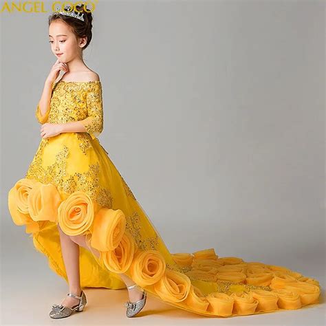 Ball Gown Flower Girl Dresses With Bow Off The Shoulder Girls Pageant