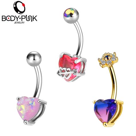 Body Punk Heart Belly Button Piercings Navel Rings 14g Stainless Steel Navel Piercing Bar Helix