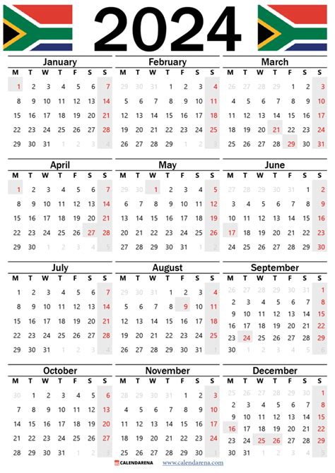 Calendar 2024 Printable South Africa Calendar 2024 All Holidays 2024