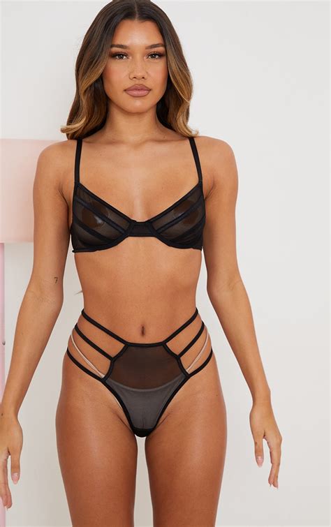 black contrast strappy high waisted knickers prettylittlething aus