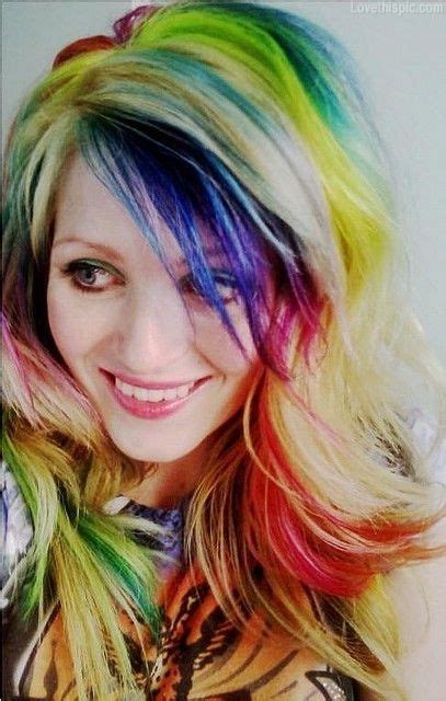 Rainbow Streaks Girly Hair Blonde Girl Colorful Hair