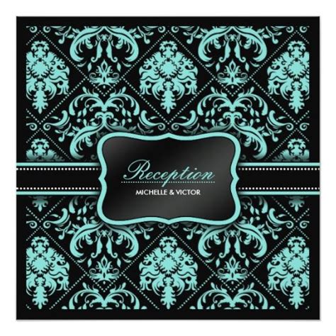 Get your invites in as little as five business days. Elegant Aqua Blue and Black Damask Reception Only ...