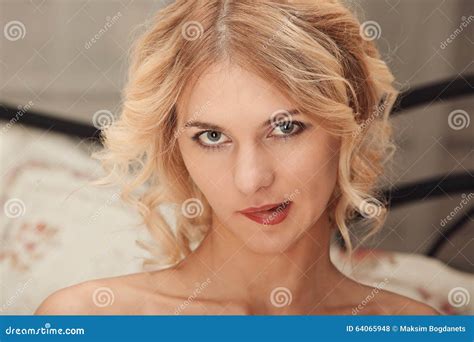 Sensual Blonde Woman Posing Naked Or Nude In Bed Stock Photo Image Of Leisure Beauty