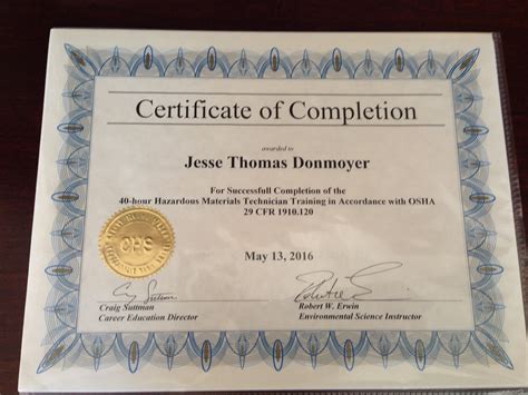 Hour Hazwoper Certification Jesse Donmoyer