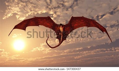 Red Fire Breathing Dragon Flying Attack Stock Illustration 147300437