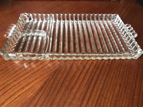 Vintage Rectangular Hazel Atlas Snack Sip Smoke Clear Glass Tray