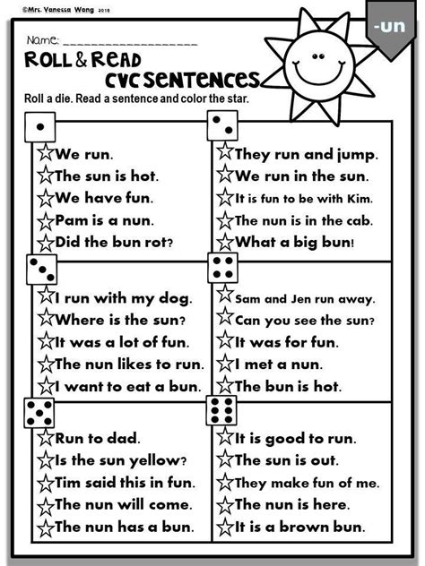 Phonics Cvc Short Vowels Roll And Read Sentences Kindergartenfirst