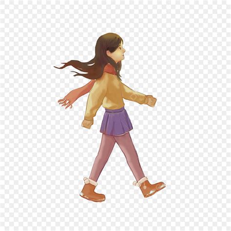 Hand Drawn Characters Hd Transparent Cartoon Hand Drawn Walking Girl