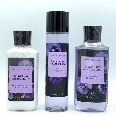 Bath And Body Works Violet Leaf And Blackberry Fine Mist Body Lotion And Shower Gel 3 Piece Bundle