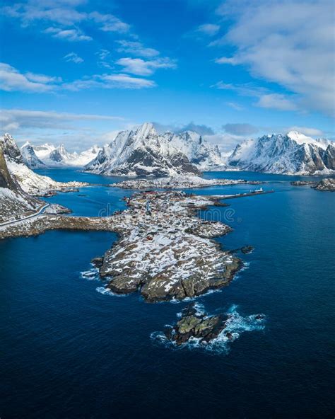 Reine Village And Mountains In Winter Olstinden Peak Moskenes