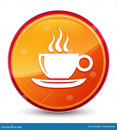 Coffee Cup Icon Special Glassy Orange Round Button Stock Vector