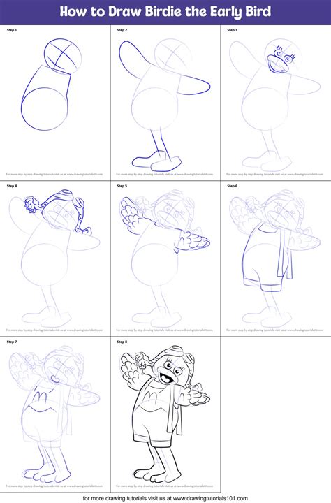 How To Draw Birdie The Early Bird Mascots Step By Step
