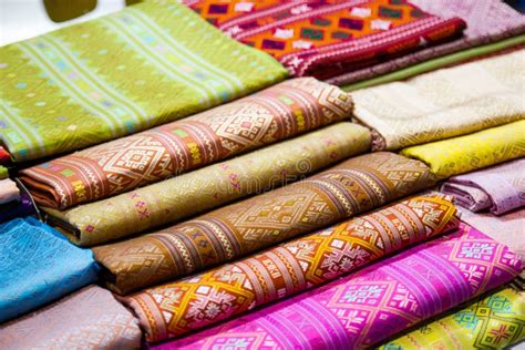 Thai Silk Fabric Handmade Woven Fabrics Of Thai Silk Textiles Stock