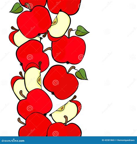 Red Apples Vertical Border On White Fruit Illustration Stock Vector