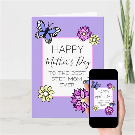 Happy Mothers Day Step Mom Floral Butterfly Card Zazzle