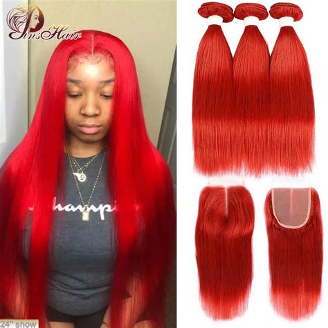 Red Bundles With Closure 99j Burgundy Straight Hair Brazilian Human Hair 3 Bundles With Closure
