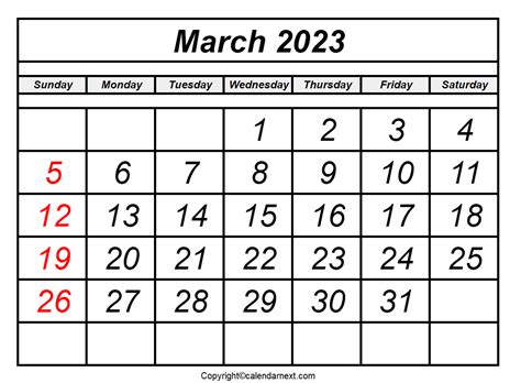 Free Printable March 2023 Calendar Template With Holidays