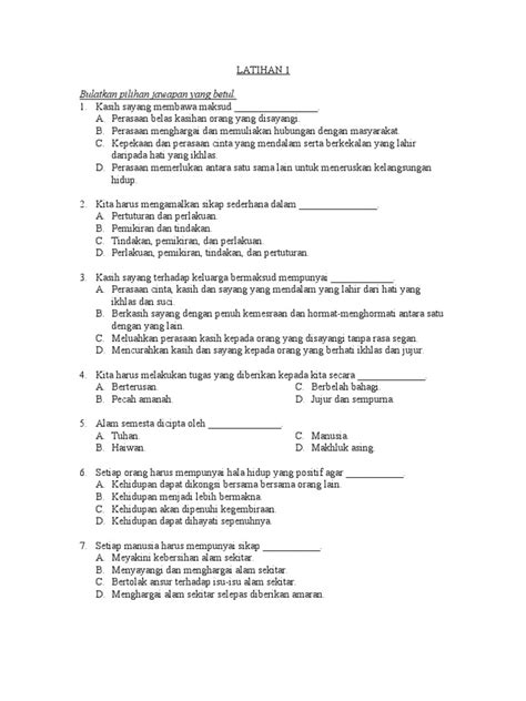 Latihan (soalan) matematik tingkatan 1 + skema jawapan (k). Latihan Pendidikan Moral Tingkatan 1