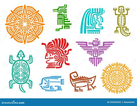 Mayan Aztec Totems Animal Bird Sun And God Stock Vector