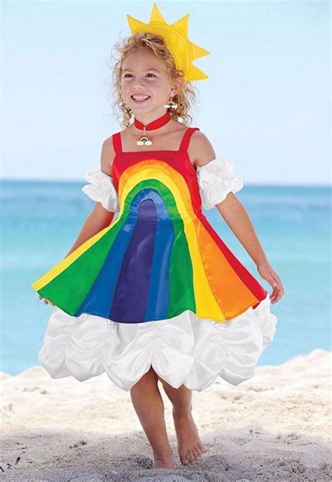 Halloween Party Rainbow Pride Costume Satin Dress Girls Clouds Red