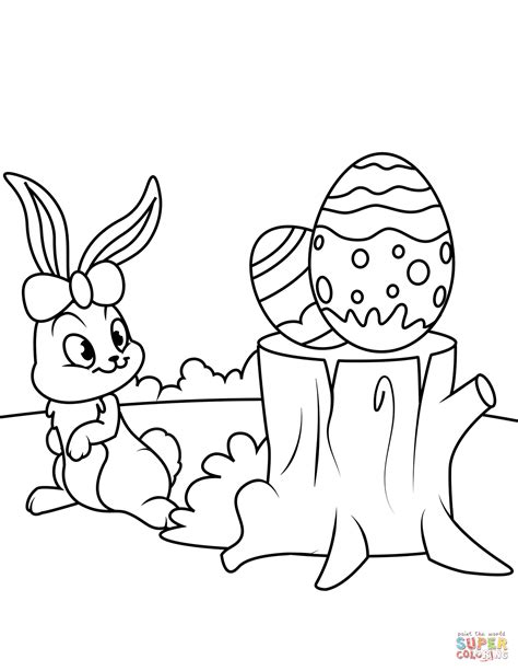 Download Cute Easter Bunny and Eggs on Hemp coloring page | Free ...
