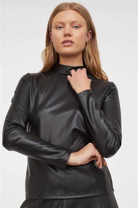 Faux Leather Top Black Ladies Handm Us Faux Leather Top Leather