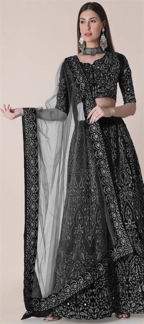 Mehendi Sangeet Reception Black And Grey Color Taffeta Silk Fabric