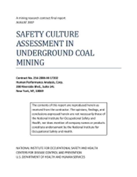 Cdc Mining Safety Culture Assessment In Underground Coal Mining Niosh