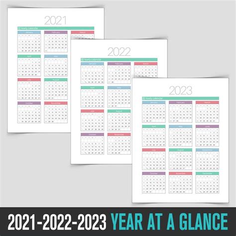 2021 2022 2023 Year At A Glance Instant Download Ready To Print At