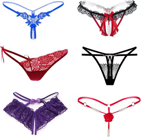 Lingerie Donna Sexy Mutandine Ptn 6 Pcs Mutandine Pizzo Perla Perizomi Pizzo Morbido Perizoma