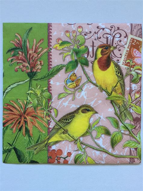 Servilletas De Papel Para Decoupage Set 4 Aves Etsy