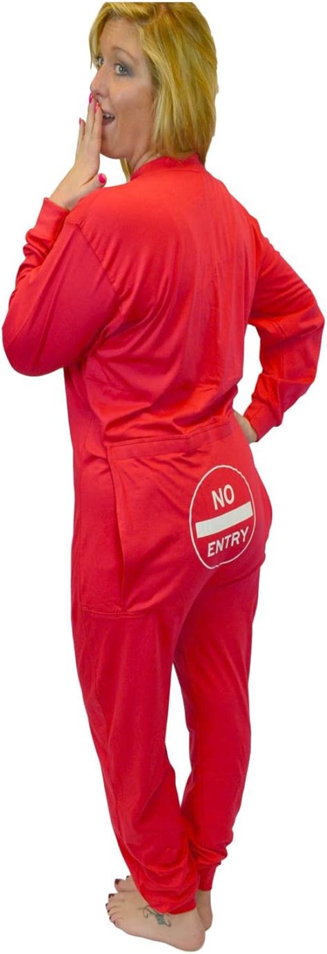 Red Union Suit Onesie Pajamas With Funny Butt Flap No Entry Men Sleep