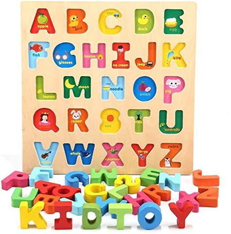 Jamohom Wooden 26 Alphabet Letters Abc Puzzles Board For