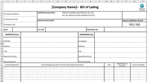 Inside a boq, all the data for resources, components, and manual labor (and their expenses) are listed. Bill of Lading Excel Template | Templates at ...