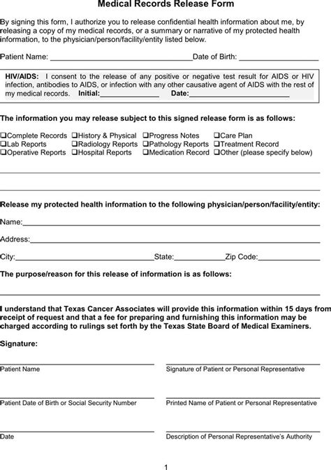 texas medical records release form   printable blank legal