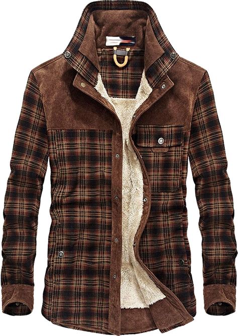 flygo men s casual long sleeve fleece sherpa lined flannel plaid shirt jacket amazon sg fashion
