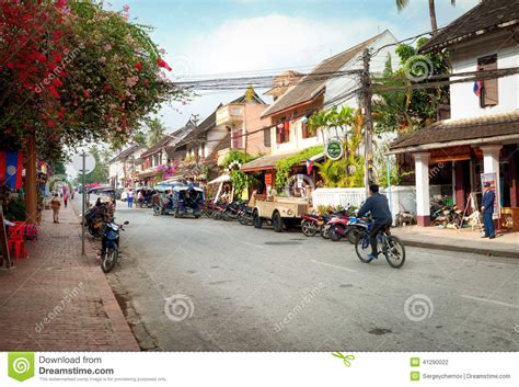 Street Of Luang Prabang Laos Editorial Photography Image Of Laos People