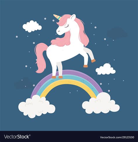 Unicorn On Rainbow Clouds Fantasy Magic Dream Cute
