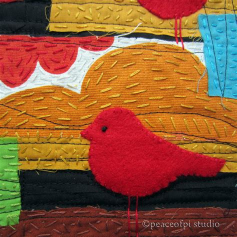 Peaceofpi Studio Bold Colorful Fabric Stitched Collage