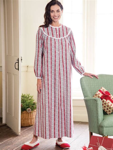 Lanz Of Salzburg Flannel Nightgown Cranberry Tyrolean Night Gown Flannel Nightgown