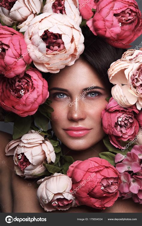Portrait Young Beautiful Woman Flowers Her Face Royalty Free Photo