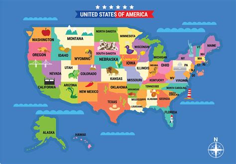 mapa dos estados unidos dos desenhos animados plana vetor no the best porn website